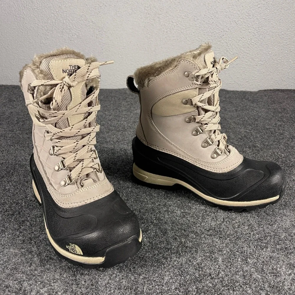 The North Face Womens Size 6 Chilkat Snow Boots Faux Fur Winter Waterproof
